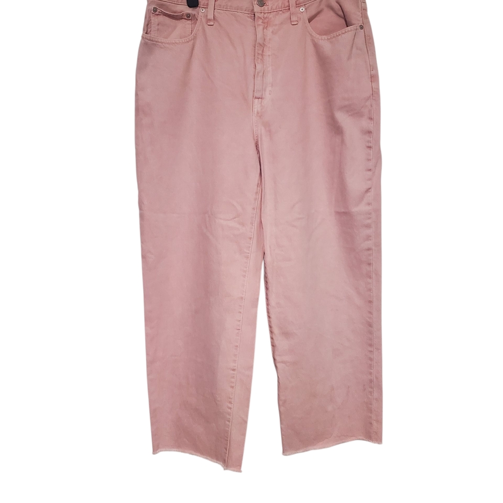 Madewell Pink Women's High Rise Cropped Wide Leg Jeans Unfinished Hem Size 32 - Picture 2 of 11